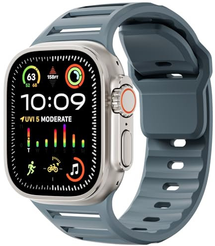 XMKT Cinturino sportivo in silicone per cinturino Apple Watch Ultra 49mm 45mm 44mm 42mm Series10 46mm 42mm cinturino da polso Correa braccialetto Series 9 8 7 6 SE 5 4 cinturini per orologi(Ocean Blue