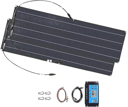 Glowdora Panneau Solaire avec Régulateur De Charge 40 A, Kit De Panneau Solaire Monocristallin Flexible 400 W, Module Photovoltaïque, Panneau Solaire Portable pour Voiture, Camping Car.,Black