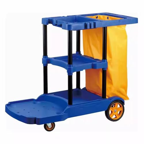 TT-YEC Tragbarer 3-Tier-Reinigungswagen Mit Großer Kapazität, Reinigungswerkzeuglager Mit Rädern, Dienstwagen Mit Großer Kapazität Mit Abnehmbaren Taschen, Blau/Schwarz,Blau