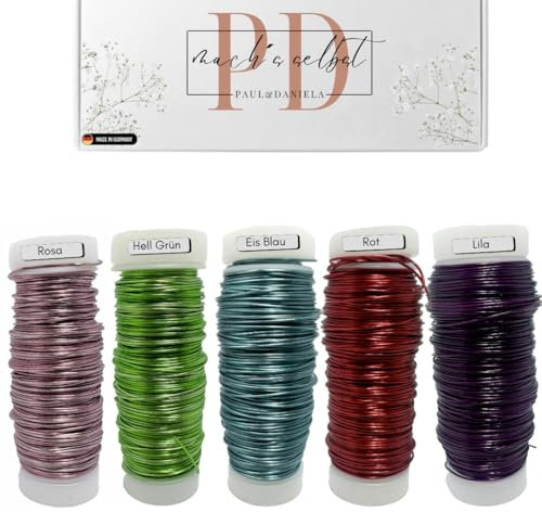 Copper Wire Set, 5 Colours, 0.5 mm, Purple, Ice Blue, Pink, Red, Light Green, Jewellery Wire, Lacquer Wire, Craft Wire, Colourful, Effect Wire, Myrtle Wire