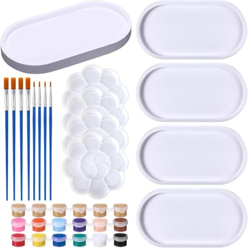 Paaruter Juego de 4 Bandejas de Cerámica para Joyas para Pintar, Kit de Soporte para Platos de Cerámica para Pintar, Manualidades con de Pinceles para Adultos
