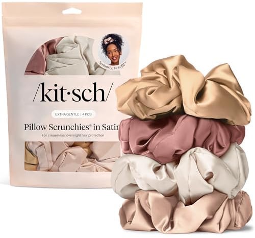 Kitsch Kopfkissen-Satin-Haargummis für Damen, keine Beschädigungen, keine Falten, Haar-Accessoires, perfekt für Tag oder Nacht, Geschenkgeeignet für Frauen, Rouge, 4 Stück