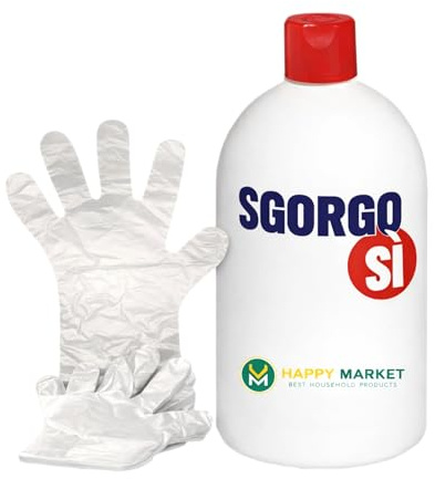 Disgorgante Scarichi 1L Professionale, Sgorgante WC Lavandino Doccia, Stura Tubi Scioglie Capelli Grasso Residui, Azione Rapida, Guanti Inclusi