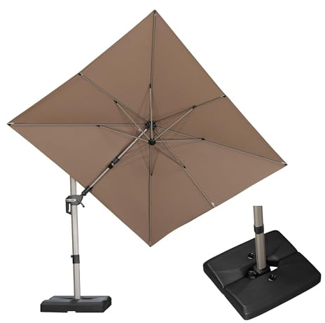 PURPLE LEAF Parasol Déporté 2,5 x 3 m Inclinable avec Pied UPF 50+, Taupe | Rotatif 360°, Mât : aluminium 8 cm, couleur champagne, revêtement anti-oxydation – résiste à la décoloration, Terrasse