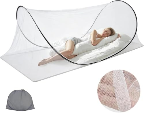 Dcceeo Mosquitera Plegable, Mosquitera para Cama Pop Up Portátil No Requiere Instalación Mosquitera Cama Ultraligera para Viaje con Cremallera para Camping, Familiar, Dormitorio