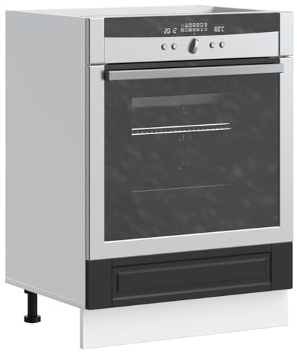 Mangloder Armoire à Four Porto Noir en Bois d'ingénierie avec Pieds réglables, Rangement Compact pour Micro-Ondes et Four, Meuble Cuisine Pratique avec tiroir