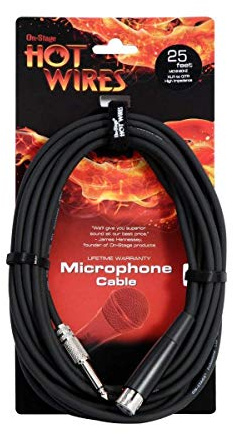 On-Stage Hot Wires XLRF to 1/4 HiZ Microphone Cable, 25 Feet