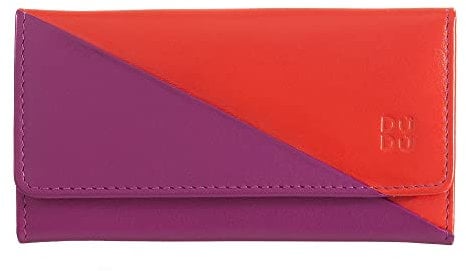DUDU Klassische mehrfarbige Schlüsselmappe in Leder mit 6 Haken Fuchsia