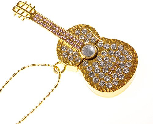 Ciway Diamant Guitare USB Flash Drive avec collier Capacité USB 2.0 Pendrive 16GB Golden-16GB