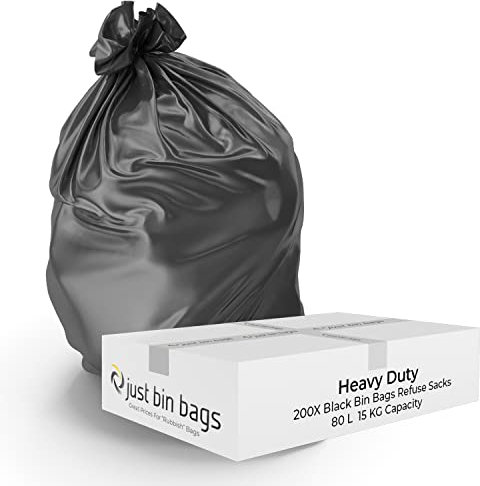 200x 80L Heavy Duty XL Black Bin Bags - Refuse Sacks | 15kg Capacity- 120 Gauge, 30 Micron Strong Rubbish Dustbin Bags (Sapphire)