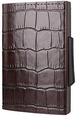 ÖGON Smart Wallets - Cascade Slim Wallet - Automatischer Kartenetui - Popup-Karten - 8 Karten und Banknoten - RFID-Blockierung - Leder und Aluminium (Croco)