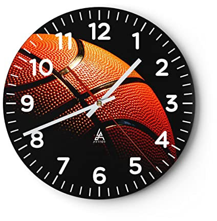 Modern Wanduhr Basketball Spiel Sport 40x40cm Rund Groß Wand Uhr Glas Analog Zimmeruhren Küche Büro Wohnzimmer Glasuhr Wall Clock Dekoration Design Wanddekoration Küchenuhr C4AR40x40-2225