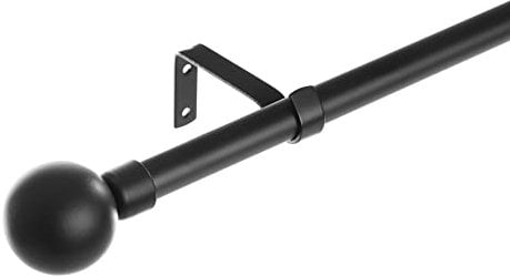 Set de barra de cortina extensible negra de 160 a 300 cm con 2 escuadras y 2 terminales negros de metal en forma de bola