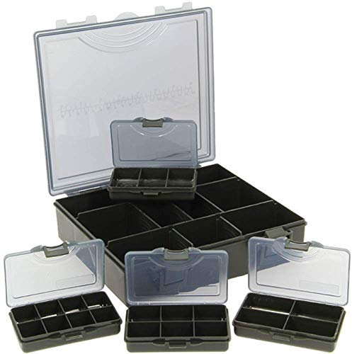 G8DS® Tackle-Box 4+1 Aufbewahrungsbox inklusive Trennwände und Bit Boxen Karpfenangeln Angelausrüstung