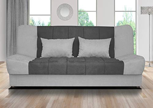 Amazing Sofas NEW LARGE CLICK CLACK SOFA BED FABRIC WITH STORAGE 3 SEATER DOUBLE BED WERSALKA (Dark Grey/Grey)