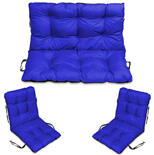 SuperKissen24. Sitzkissen Bankkissen Bankauflage - 100x50 cm und Rückenlehne 100x60 cm mit 2er 48x96 cm Stuhlkissen Set - Outdoor und Indoor - blau