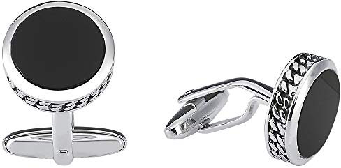 Vinani Design Manschettenknöpfe Onyx rund Verzierung geschwärzt glänzend 925 Sterling Silber Herren Anzug Hemd 2MAG