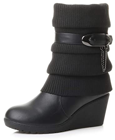 AJVANI Donna lavorato maglia media zeppa stivaletti polpaccio morbidi numero 6 39