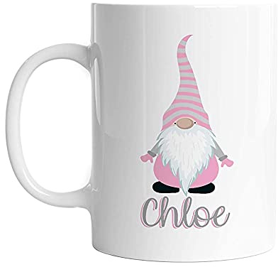 Personalised Mug with Gonk Gnome and Your Name Perfect Christmas Birthday Gift Pink Grey