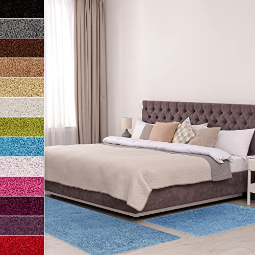 Floordirekt Shaggy-Bettumrandung Barcelona - 3-teilig - Shaggy-Kräusel-Optik - Hochflor Bettvorleger in vielen Farben (B: 80 cm | L: 1 x 300 cm + 2 x 150 cm, Hellblau)
