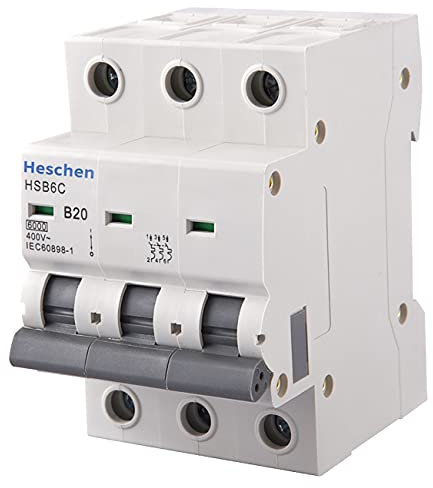 Heschen Disjoncteur miniature HSB6C, courant 20 A, 3 pôles, type B, capacité de coupure 6 kA, montage sur rail DIN