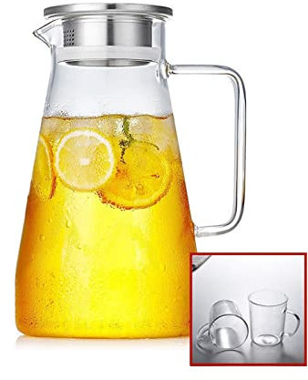 caihuashopping Iced Tea Pitchers 1. 8L Glass Water Bottles Set Transparent Jug Tea Pot Lemonade Pitcher Heat- resistant Explosion- proof Filter Teapot Heatable Carafe Water Jug Hot Cold Iced Pitcher