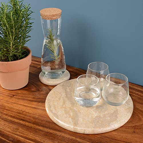 wohnfreuden Marmor Tischset Creme rund 30 cm - Tablett aus Stein für Wohnzimmer oder Küche