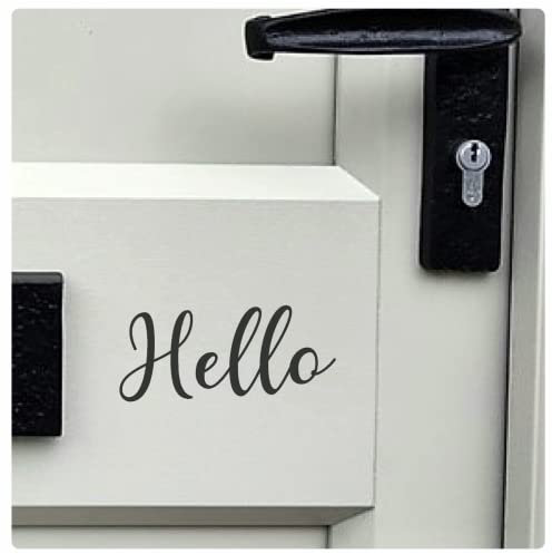Hello Door Letterbox Decal Sticker [9x4cm] Mail or Letter Box Vinyl, Can Also Be Transfered onto Windows, Walls and Any Smooth Flat Surface, Door Graphic Stickers (fb17-black)