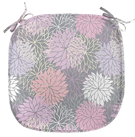 ABAKUHAUS Rosa und Grau Polster für Esszimmerstühle, Botanischer Blossom, Dekoratives wasserfestes Kissen mit Riemen für Küchensitze, 40 cm x 40 cm, Blush Flieder Grau