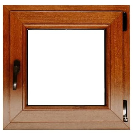 ECOPROF Kellerfenster | Langlebiges Kunststoff-Fenster | Maße 50x60 cm (500x600 mm) | Dreh-Kipp Fenster DIN Rechts | Farbe: Goldene Eiche (beidenseitig) | 70mm Profil