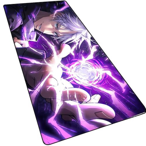 Tapis de souris de jeu animé japonais avec bords cousus, Jujutsu Kaisen Gojo Satoru, tapis de souris étendu de 3 mm d'épaisseur, base en caoutchouc antidérapant, 90 x 40 x 0,3 cm