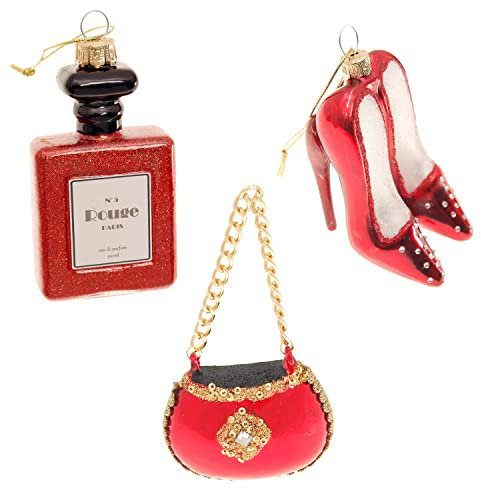 Krebs Glas Lauscha - Weihnachtsdekoration/Christbaumschmuck aus Glas - Set: Lady in Red - 3 Stück - Größe: 1 mal 6cm, 2 mal 9cm