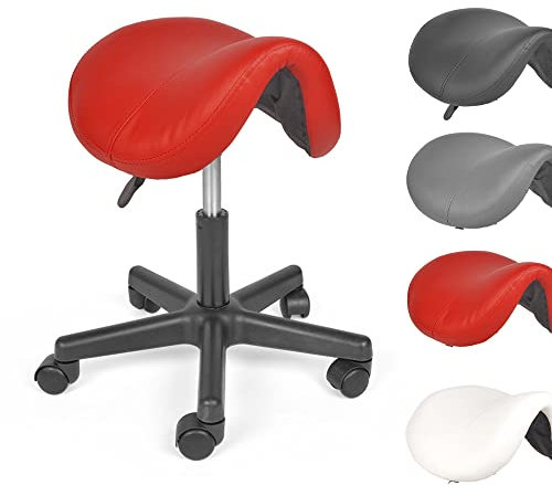 Mingone Sattelhocker Ergonomischer Arbeitshocker Höhenverstellbarer Bürohocker mit Rollen Sattelstuhl 360° Drehbarer Hocker für Büro Arbeitszimmer Studio, Rot
