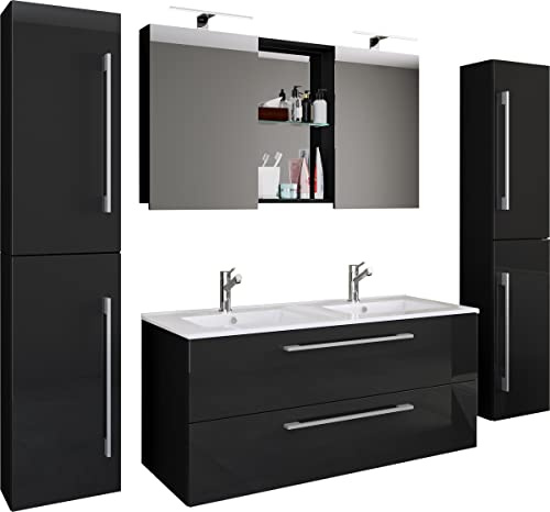 VCM Badmöbel Waschtisch Schwarz 178x150 cm 4 Türen 10 Fächer mit Stauraum | Waschplatz mit viel Ablagefläche - für großzügige Bäder - geeignet für Familien - Holzwerkstoff, Keramik