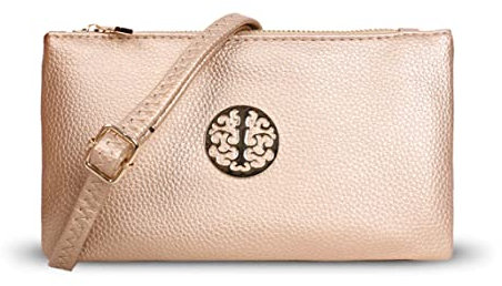 Ladies Crossbody Bags Faux Leather Women Designer Handbags Small Phone Shoulder Bag with Adjustable Strap & Zip Closure - for Parties, Casual (G4795 Gold)