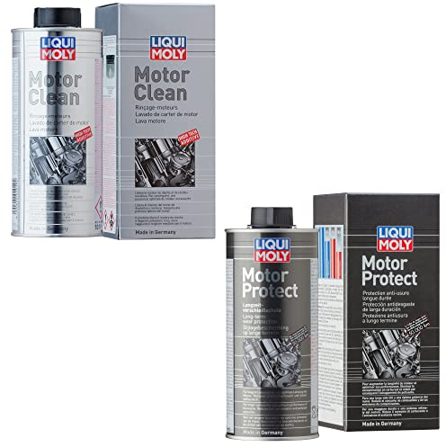 Liqui Moly Motor Clean 500ml effektive Entfernung von Verschmutzungen vor dem Ölwechsel | Motor Protect 500ml Verschleißschutzadditiv | Motoröl Additiv Set für Diesel- & Benzin-Motoren