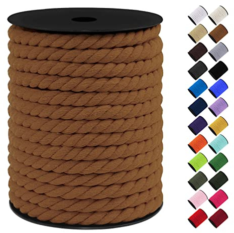 LEREATI 10mm Macrame Cord, 75 Feet Thick Macrame Rope Yarn Natural Cotton Cord Macrame String, Soft Craft Rope for Wall Hanging, Plant Hangers, Garden, DIY Crafting Decoration (Brown)