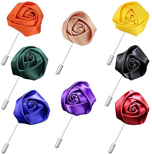 Huture 8 Stück Rose Brosche Anstecknadel Broschen Metallclip Blusen Clips Schal Zubehör Clip Nadeln Kristall Vintage Clips Mode Schmuck Abzeichen Corsage für Herren Damen, 8 Farben