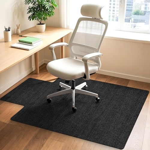HomeMall Hardwood and Tile Floor Office Chair Mat, 48x36 Computer Gaming Rolling Chair Mat, Non-Slip Low-Pile Floor Protector, Under Desk Rug for Rolling Chair, Black