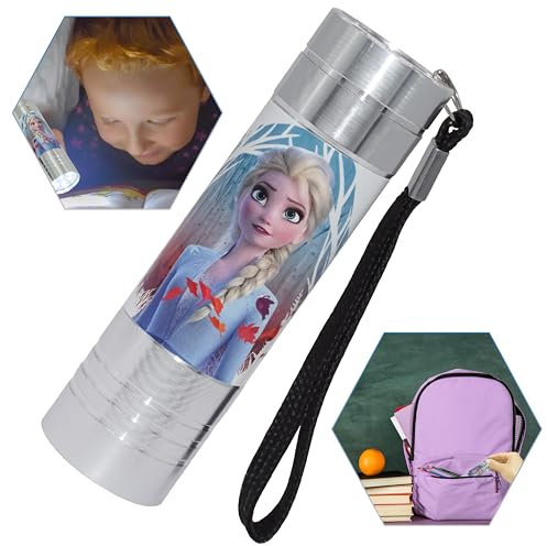 Frozen Torche Enfant 8.7cm| Lampe torche de poche super lumineuse à 9 LED avec cordon| Cadeau La Reine des Neiges pour Filles 3+Y (Argent)