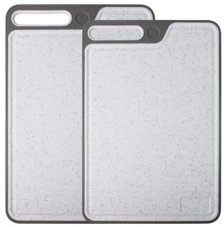 Tagliere Set di 2 taglieri da cucina grandi, antiscivolo, con scanalatura dandle e succo, lavabili in lavastoviglie (grigio)