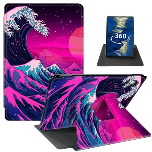 Case for Kindle Fire 7 Tablet (7 Inch, 9th/7th/5th Generation, 2019/2017/2015 Release) PU Leather 360 Degree Rotating Swivel Stand Smart Cover with Auto Wake/Sleep for Kindle Fire 7,Sea Wave