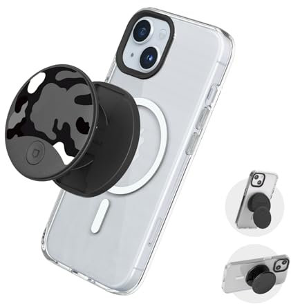 RHINOSHIELD Grip O (MagSafe-kompatibel) | Griff mit ausklappbarer Halterung für MagSafe-kompatible Handyhüllen, Hoch- und Querformat, Telefonhalter, Smartphone-Zubehör - Telo Mimetico B&W Camo