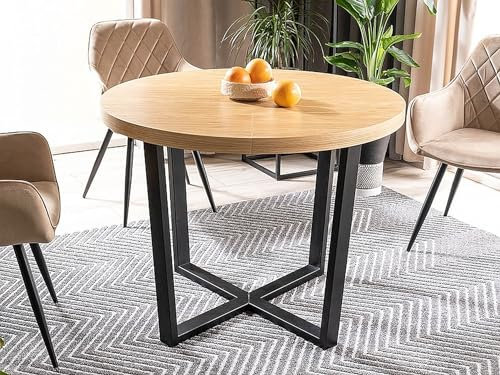 Design Esstisch GS-888 Eiche Natur - Schwarz matt rund ausziehbar oval