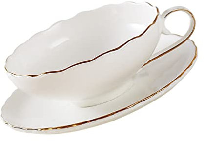 Juego de taza de té y platillo, Cazas de café de cerámica, salsa de taza de café de cerámica: 2 piezas de café blanco con platillo taza de café taza de café for el hogar for el té de té de la tarde fo