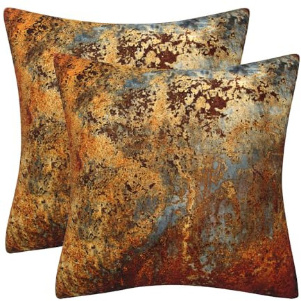 DILOXNSU Kissenbezug 40x40 2er Set Gold Braun Rost Deko Kissenbezüge Metall Rostig Sofakissen Samt Modern Kissenhülle Deko Kissen Aesthetic Couchkissen für Sofa Wohnzimmer Zierkissen