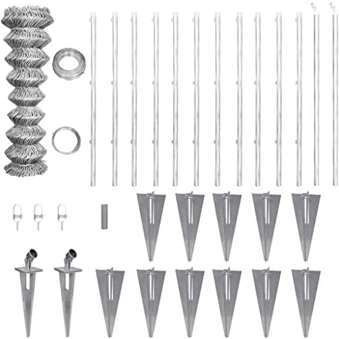 vidaXL Galvanised Steel Chain Link Fence with Spike Posts - Weather-Proof, Corrosion-Resistant, Durable Fence for Gardens, Parks, Zoos, Sports Yards, Roads and Pools