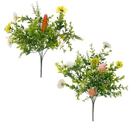 MINGZHE 2er-Pack Ostereier-Stiel, 30 Cm Hoch, Künstliche Osterblume mit Grünen Blättern für Ostern, Frühling, Karottendekoration und Blumenarrangement, Heimdekoration, Vase(Ostereier+Karotte)