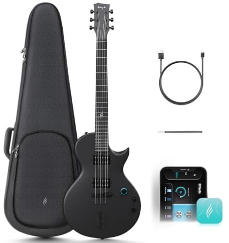 Enya E-Gitarre Nova Go Sonic – Schwarz Intelligente E-Gitarre aus Kohlefaser mit Kabellosem 10-W-Lautsprecher, Integrierten Voreinstellungen, Ladekabel, Einstellschlüssel und Gigbag