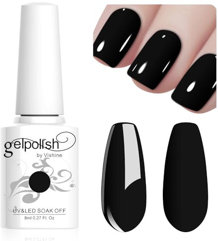 Vishine 8ml Vernis à Ongles Gel Semi Permanent Noir Black, Vernis Semi Permanent Soak Off UV LED Gel Polish Nail Art Manucure Salon DIY LM090